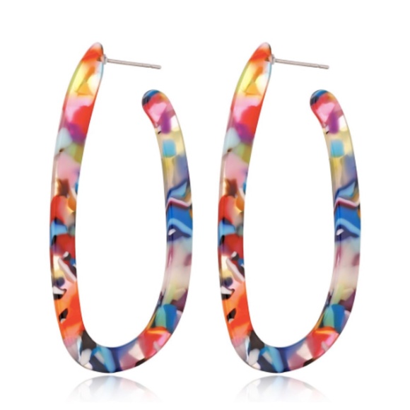 Multicolored Elongated Hoop Earrings - Picture 4 of 7